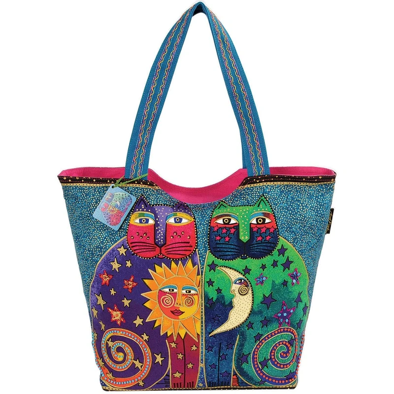 Laurel Burch Scoop Tote Zipper Top, 19-1/2-Inch by 5-Inch by 15-Inch, Celestial Felines - Image 1