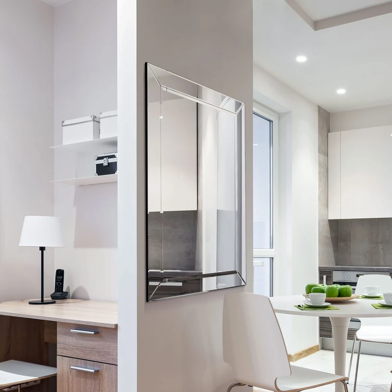 Large Modern Silver Single Edge Venetian Wall Mirror 3ft7 x 2ft7