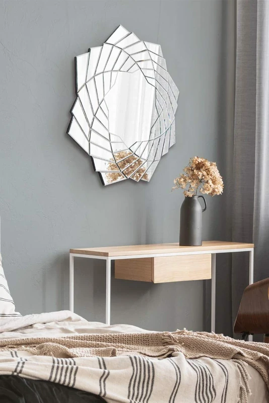 Very Modern Silver Star Design All Glass Venetian Wall Mirror 3ft x 3ft