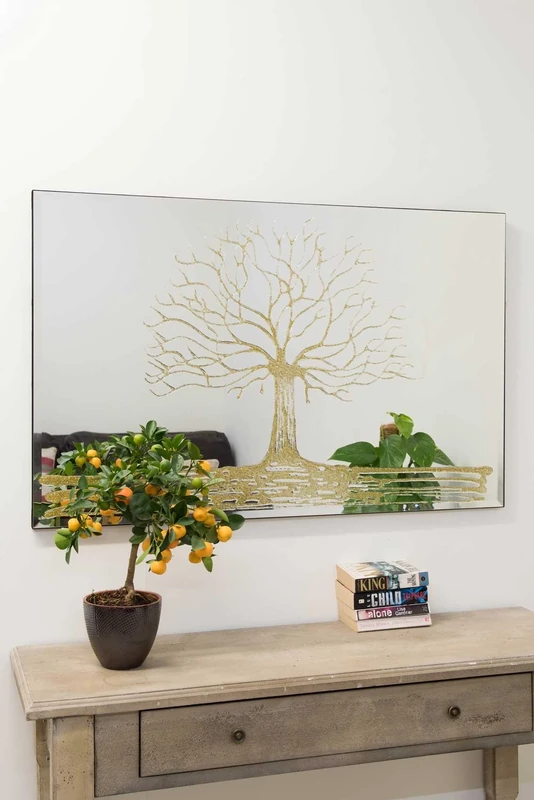 Stylish Liquid Glass Design Gold Glitter Tree, Wall Mirror 110CM X 70CM