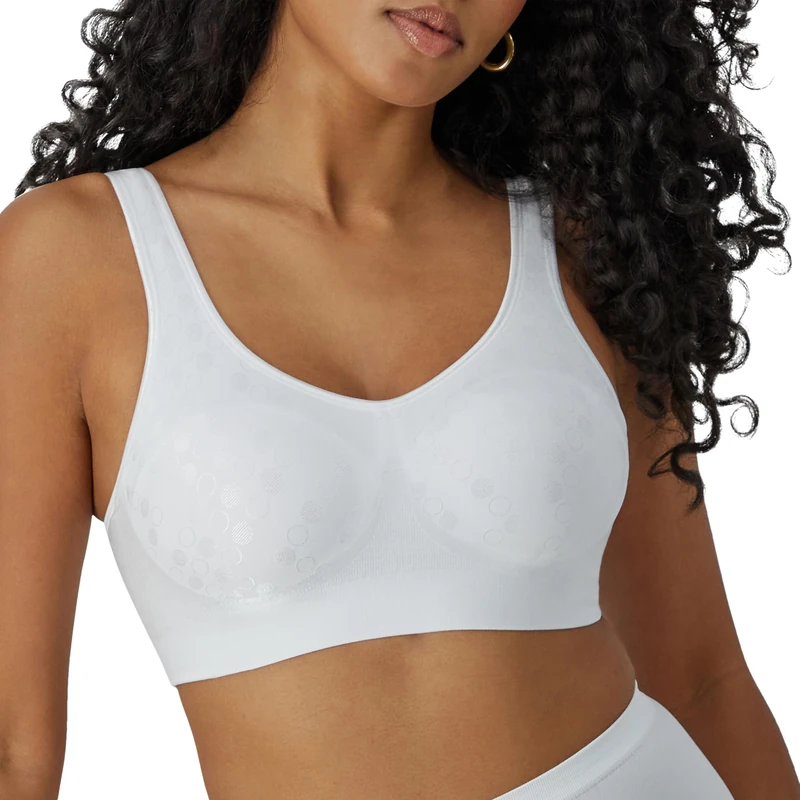 Bali Women's Wireless Bra, Comfort Revolution Full-Coverage Wirefree Bra for Women, White Dot, M