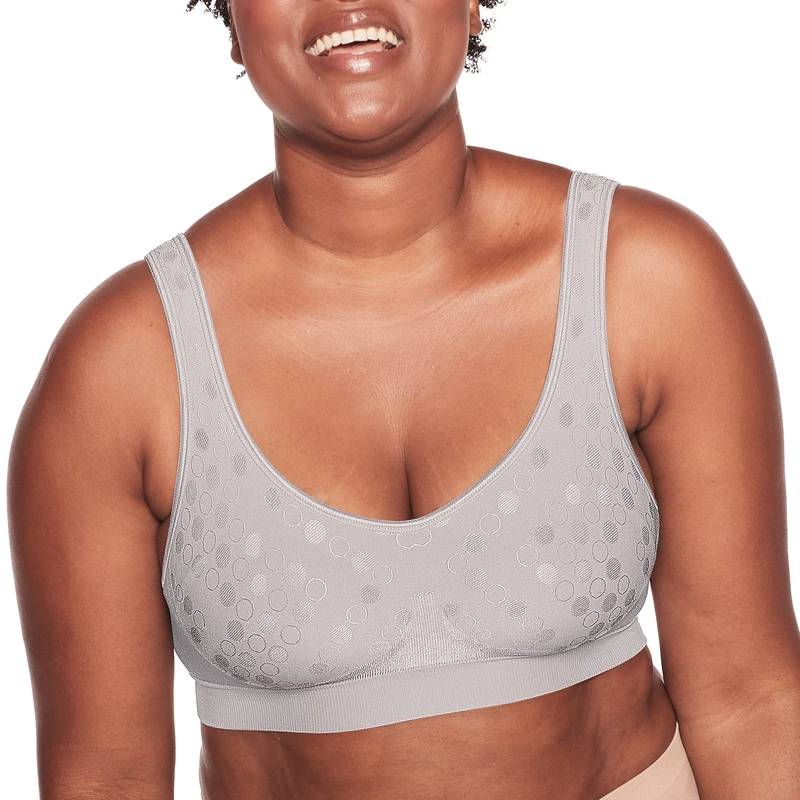 Bali Women's Comfort Revolution Wireless Bra, ComfortFlex Fit Full-Coverage Wirefree Bra, Crystal Grey Pattern, L