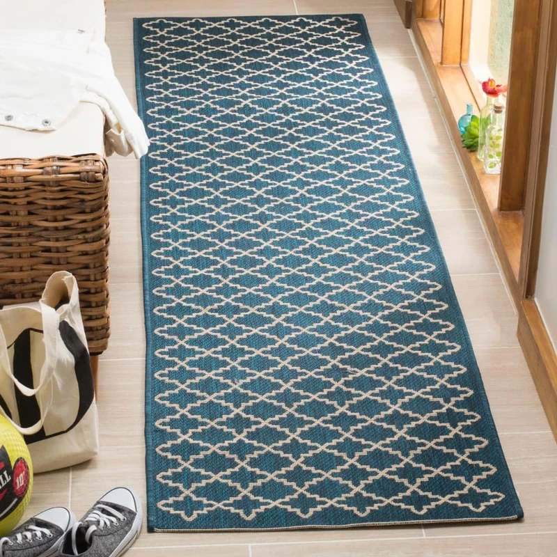 Safavieh Trellis Indoor/Outdoor Woven Runner Area Rug, Courtyard Collection, CY6919, in Navy / Beige, 69 X 244 cm for Garden, Patio or Any Outdoor Space
