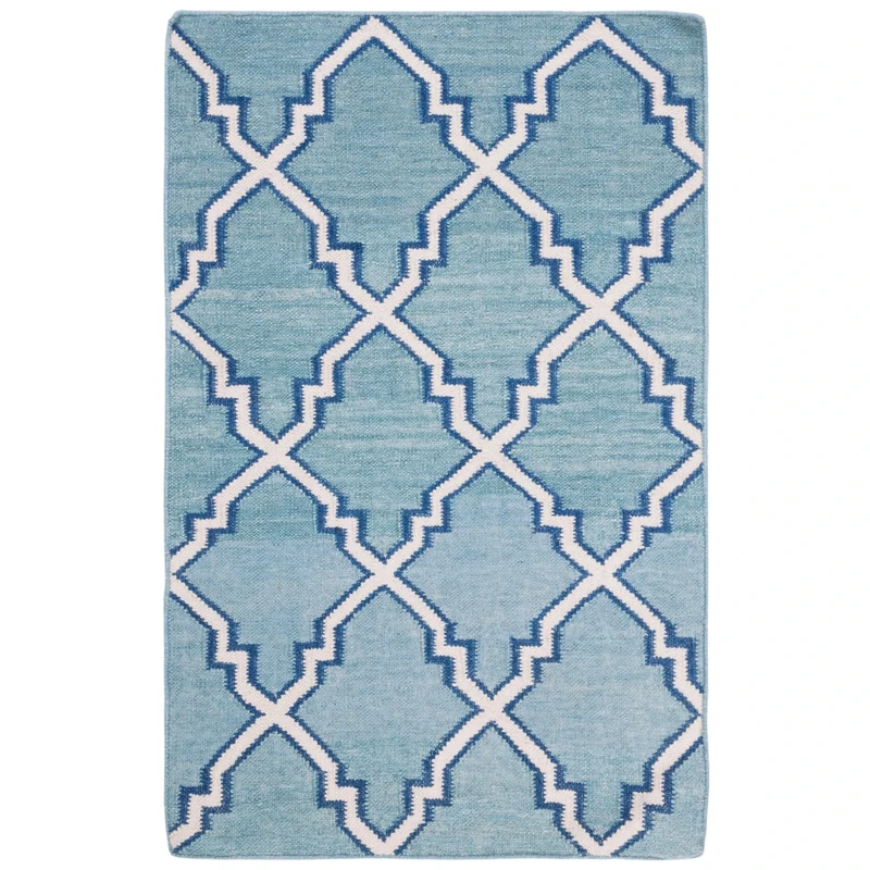 Safavieh Contemporary Indoor Flatweave Rectangle Area Rug, Dhurrie Collection, DHU564, in Light Blue / Ivory, 76 X 122 cm for Living Room, Bedroom or Any Indoor Space