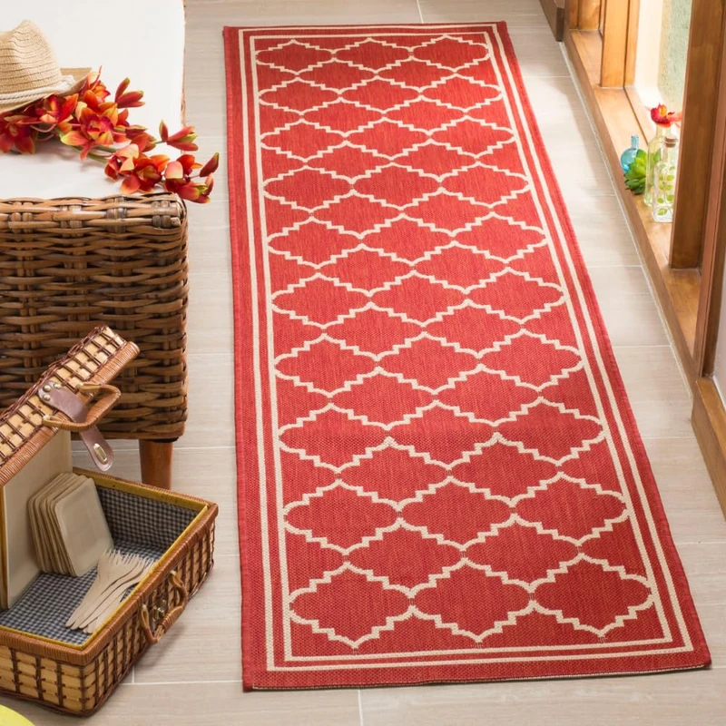 Safavieh Trellis Indoor/Outdoor Woven Runner Area Rug, Courtyard Collection, CY6889, in Red / Beige, 69 X 244 cm for Garden, Patio or Any Outdoor Space