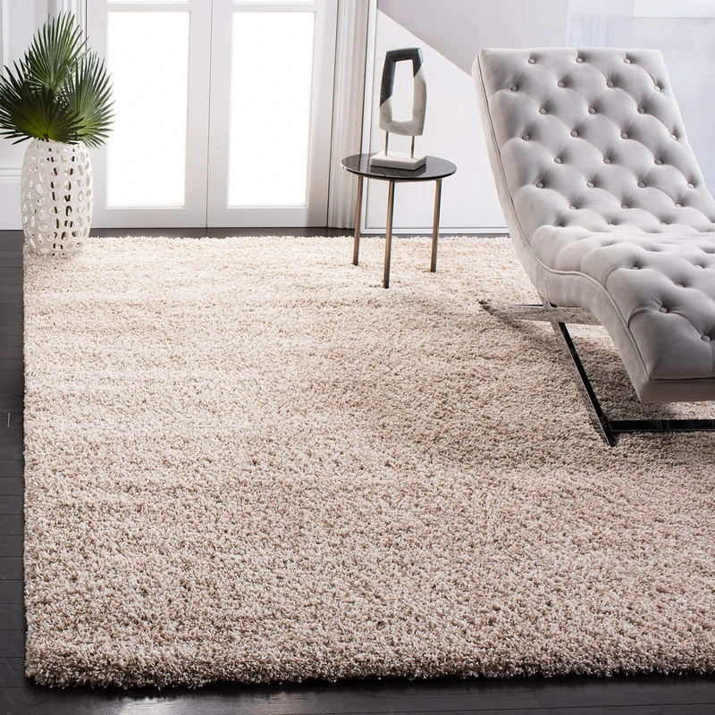 Safavieh Shag Rug for Living Room, Dining Room, Bedroom - California Shag Collection, High Pile, in Beige, 122 X 122 cm