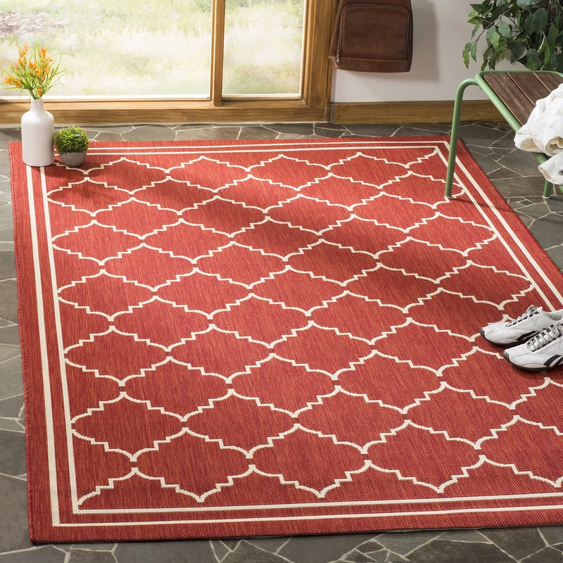 Safavieh Trellis Indoor/Outdoor Woven Rectangle Area Rug, Courtyard Collection, CY6889, in Red / Beige, 79 X 152 cm for Garden, Patio or Any Outdoor Space