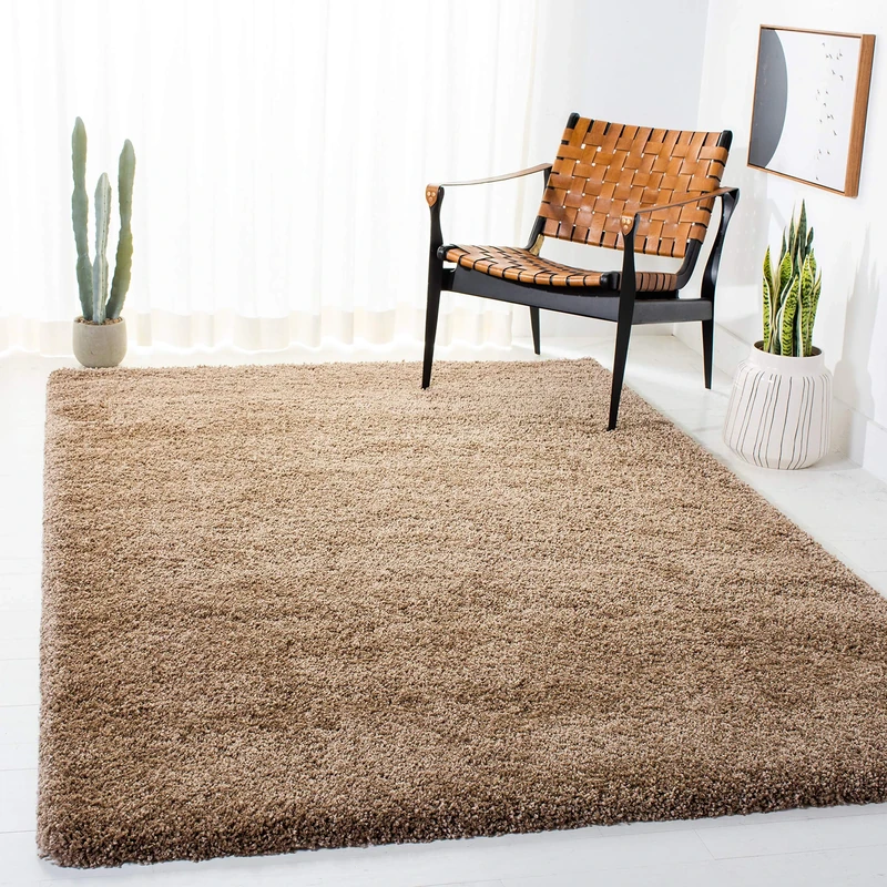 Safavieh Shaggy Indoor Woven Rectangle Area Rug, Milan Shag Collection, SG180, in Dark Beige, 91 x 152 cm for Living Room, Bedroom or Any Indoor Space