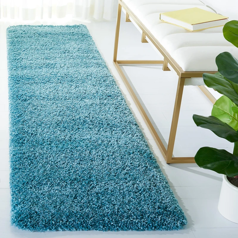 Safavieh Shaggy Indoor Woven Runner Area Rug, Milan Shag Collection, SG180, in Aqua Blue, 61 X 244 cm for Living Room, Bedroom or Any Indoor Space