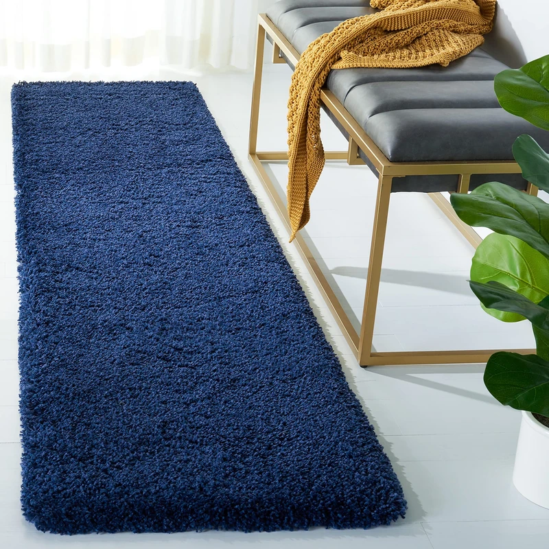 Safavieh Shaggy Indoor Woven Runner Area Rug, Milan Shag Collection, SG180, in Navy, 61 X 244 cm for Living Room, Bedroom or Any Indoor Space