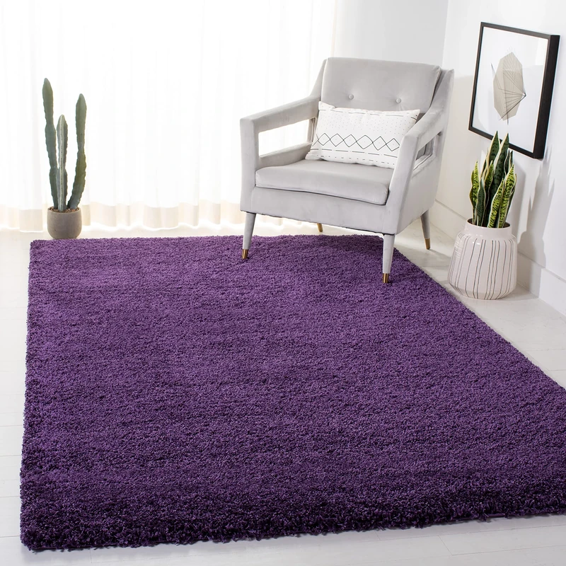 Safavieh Shaggy Rug for Living Room, Dining Room, Bedroom - Milan Shag Collection, High Pile, in Purple, 91 X 152 cm