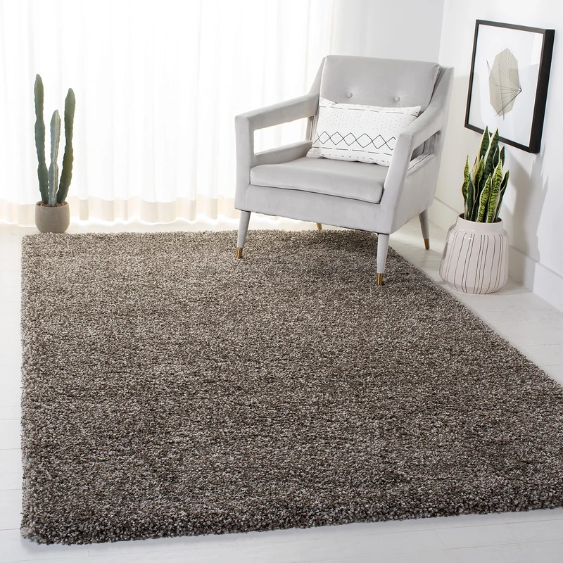 Safavieh Shaggy Indoor Woven Rectangle Area Rug, Milan Shag Collection, SG180, in Grey, 122 X 183 cm for Living Room, Bedroom or Any Indoor Space