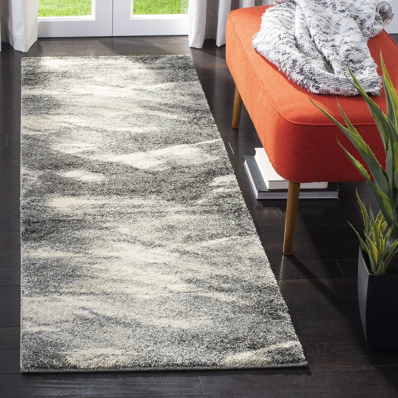 Safavieh Contemporary Indoor Woven Runner Area Rug, Retro Collection, RET2891, in Grey / Ivory, 69 X 213 cm for Living Room, Bedroom or Any Indoor Space