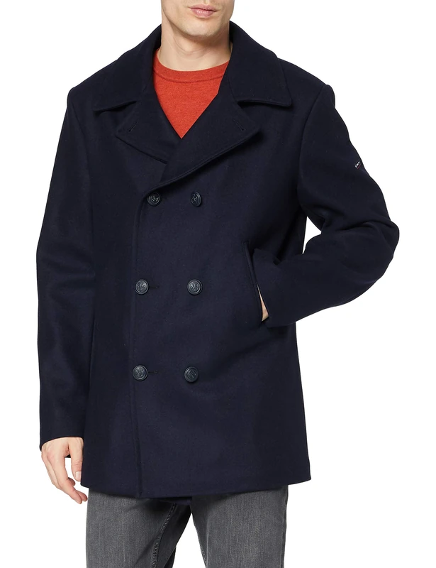 Armor Lux Men's Cap Sizun Pea Coat - Blue, Medium 44