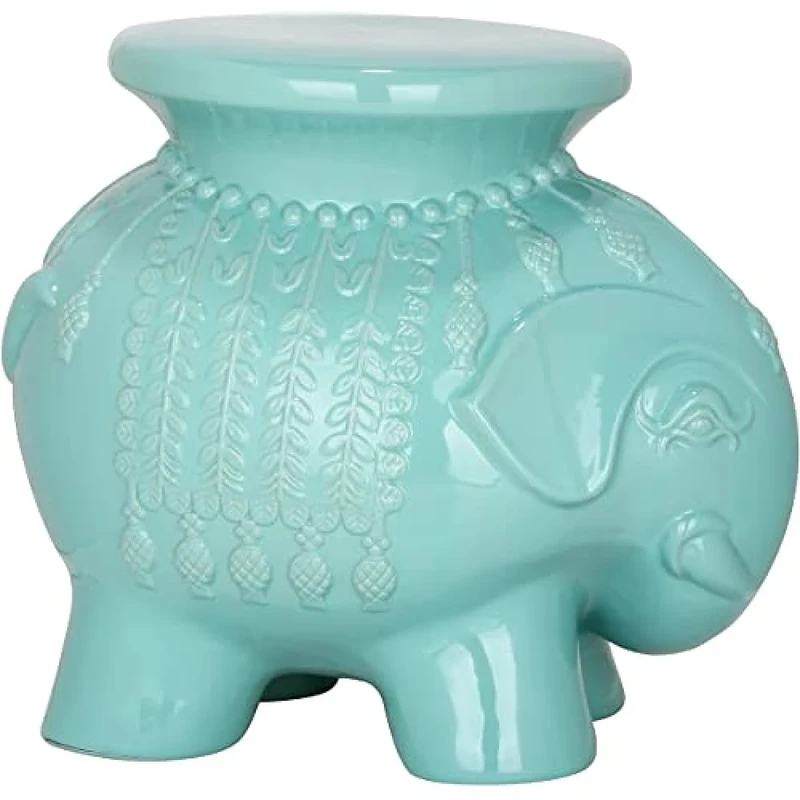 SAFAVIEH Modern Ceramic Garden Stool, in Robins Egg Blue, 35 X 50 X 45