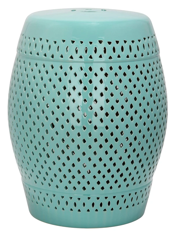 SAFAVIEH Modern Ceramic Garden Stool, in Robins Egg Blue, 35 X 35 X 45