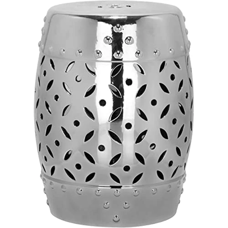 SAFAVIEH Modern Ceramic Garden Stool, in Silver, 35 X 35 X 45