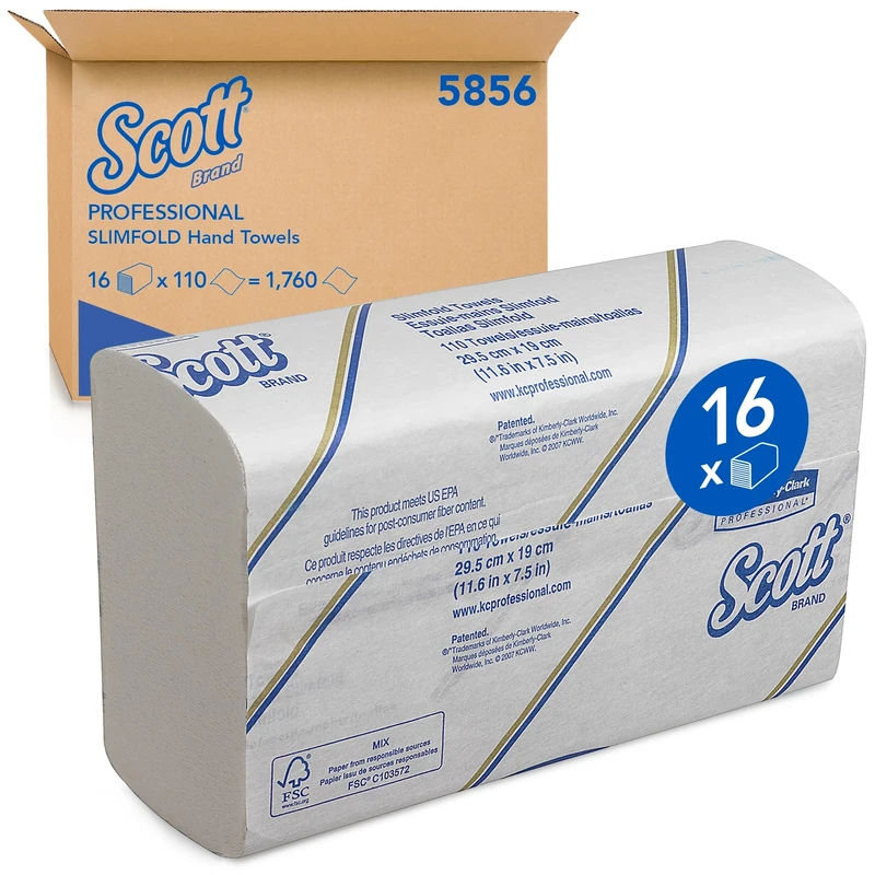 Scott Slimfold Paper Towels, 1-Ply, White, Ultra-Absorbent & Tear-Resistant, Airflex Technology – Compact Folding Towels for Washrooms, 12 Clips x 147 Paper Towels (1,764 Total), Model Nr. 5856