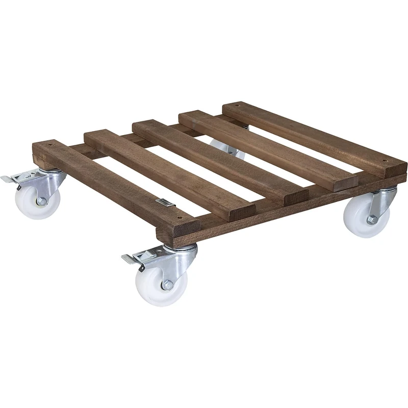 WAGNER design yourself Plant trolley PALETTI BIG 45 x 45 x 13 cm I Flower trolley for indoor + outdoor use I Made of FSC-certificated solid wood I 2 total breaks I Load capacity 250 kg I Made in EU - 20087001, Walnut