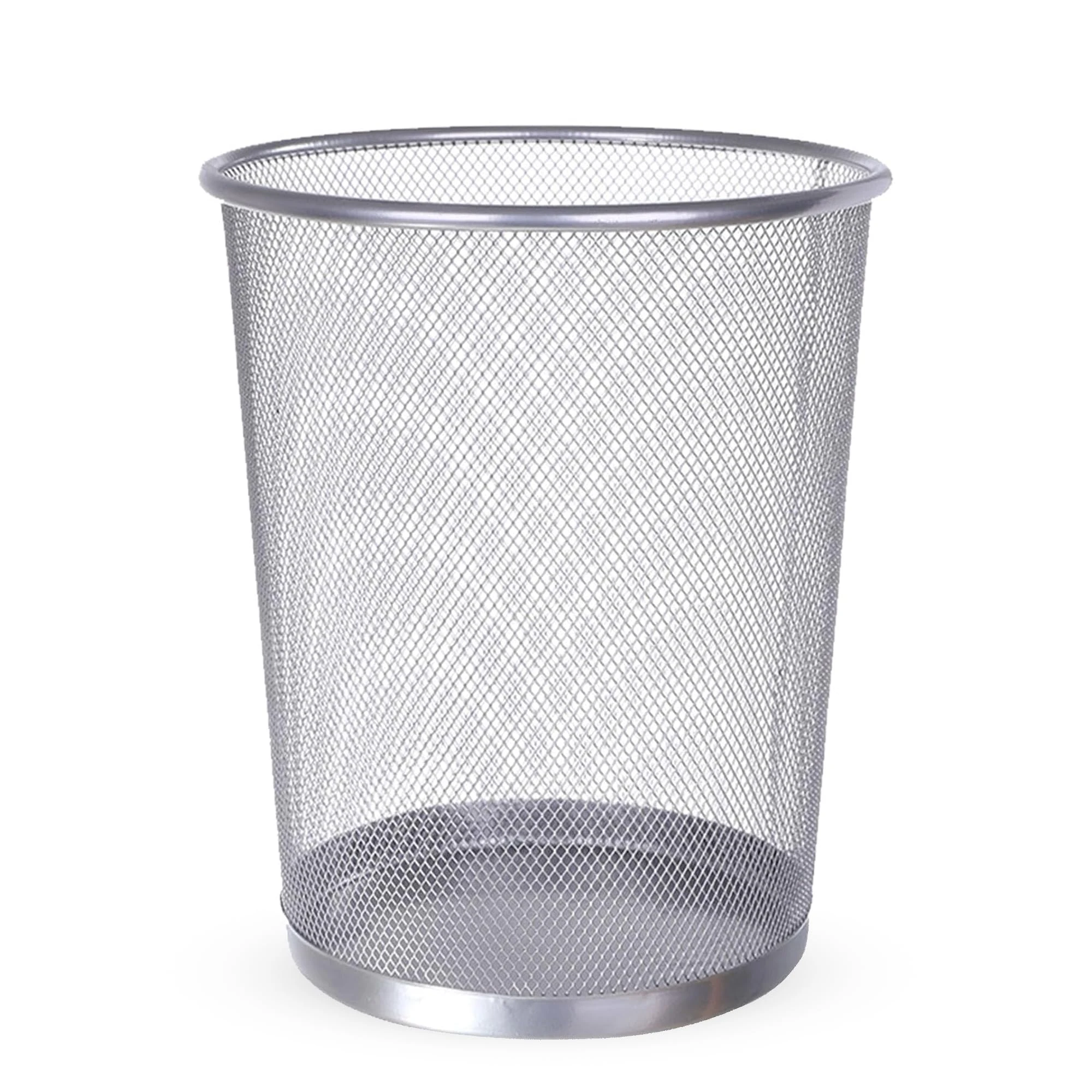 Zuvo Circular Mesh Waste Paper Bin | Lightweight Waste Basket Garbage Can | Metal Trash Bin Ideal for Kitchen Home Office Bin Dorm Room Living Room Desk Bedroom. (1 Silver) (27 X 24 cm)