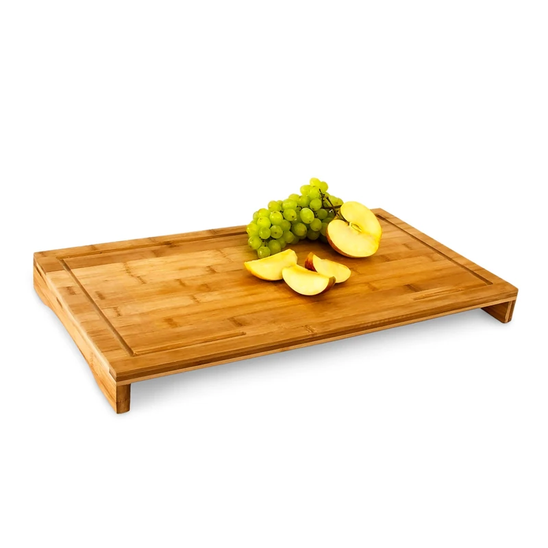 Relaxdays Bamboo Chopping Board, Size: 4.5 x 52 x 29 cm, Wooden Cutting Board, Serving Board with Juice Groove and Counter Edge, Brown