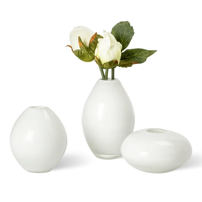 Torre & Tagus Bud Vase Set for Home Office Tabletop Centerpiece, Brilliant White, Assorted