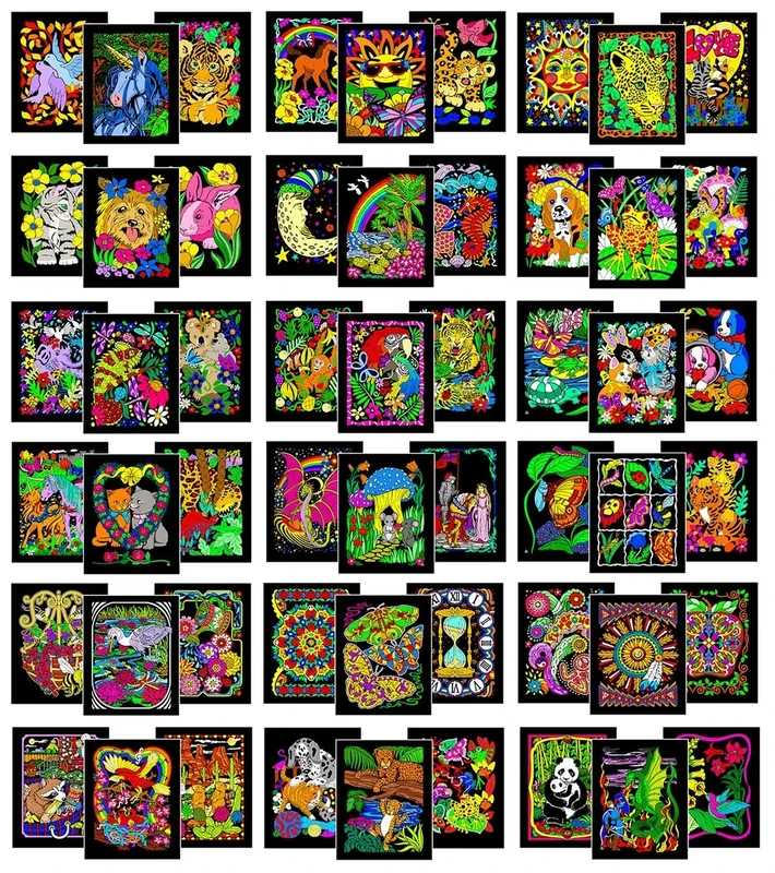 Colossal Pack of 54 Fuzzy Velvet Coloring Posters (All Unique Designs) - Bulk Crafts and Coloring Activity for All Ages - Great for Group Projects, Assisted Living, Classrooms, and Rehab Centers
