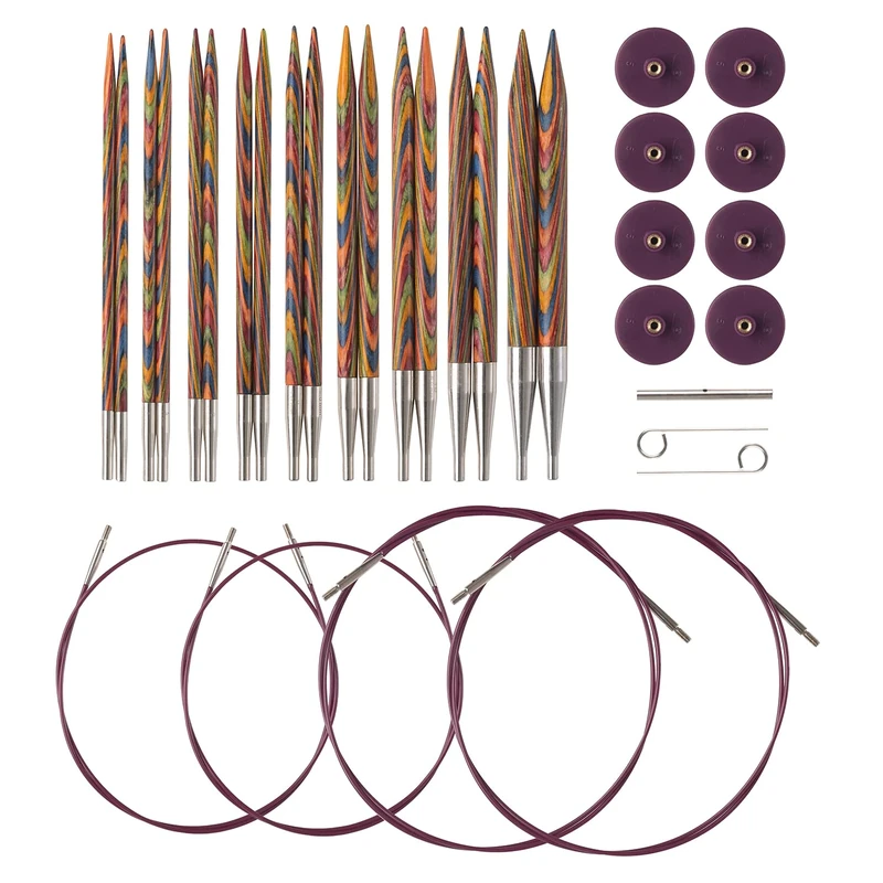 Knit Picks Options Interchangeable Rainbow Wood Circular Knitting Needle Set