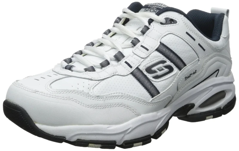 Skechers Sport Men's Vigor 2.0 Serpentine Memory Foam Sneaker, White/Navy, 13 EE - Wide