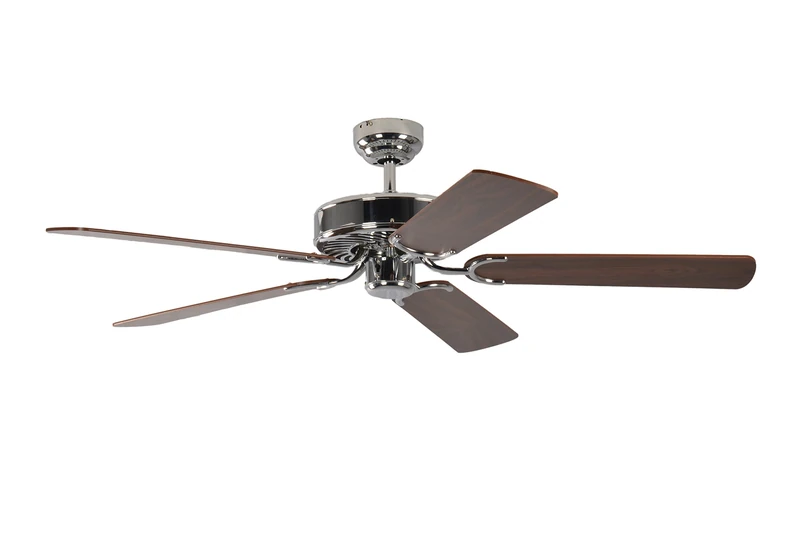 Potkuri 52 inch / 132 cm Ceiling Fan without Lights Steel Finish with Pull Cord and Blades in Walnut / Walnut Cane