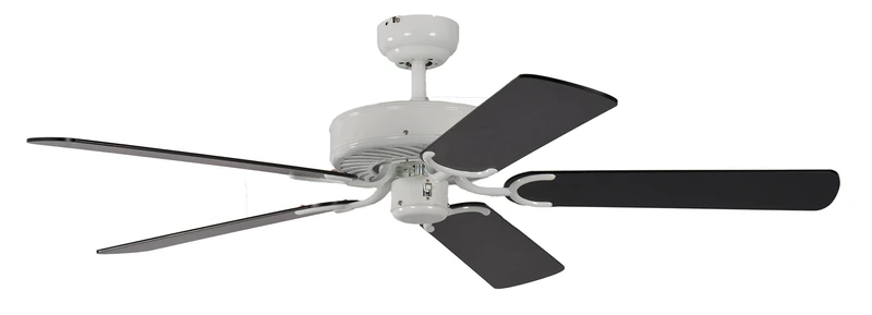 Potkuri 52 inch / 132 cm Ceiling Fan without Lights in White with Pull Cord and Blades in Black / Black and stripes - Image 1