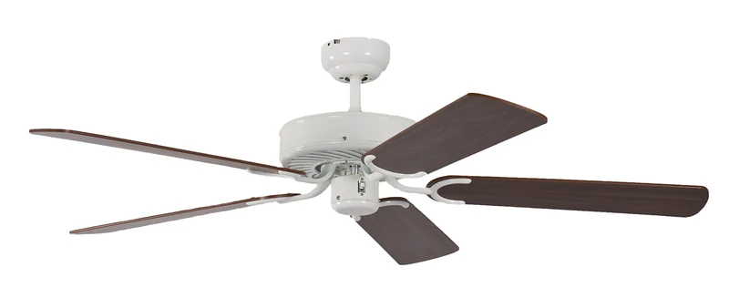 Potkuri 52 inch / 132 cm Ceiling Fan without Lights in White with Pull Cord and Blades in Walnut / Walnut and Cane