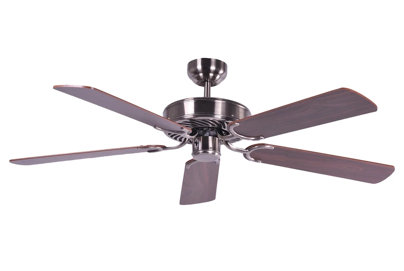 Potkuri 52 inch / 132 cm Aged Silver Ceiling Fan without Lights with Pull Cord and Blade Colour Walnut or Walnut and Cane