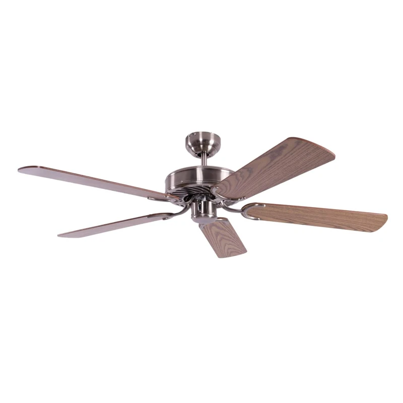 Potkuri 52 inch / 132 cm Aged Silver Ceiling Fan without Light with Pull Cord and Blade Colour Oak or Oak with Cane