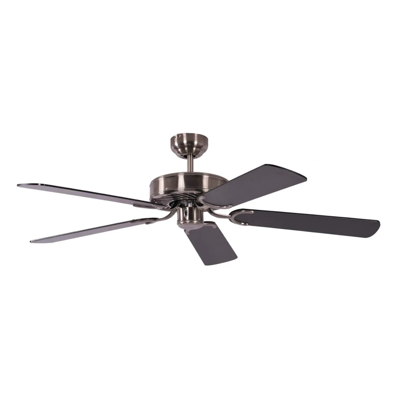 Potkuri 52 inch / 132 cm Aged Silver Ceiling Fan without Lights with Pull Cord and Blade Colour Black