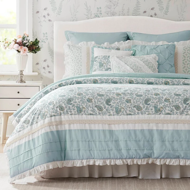 Madison Park All Season Down Alternative Bedding, Matching Shams, Bedskirt, Decorative Pillows, Cotton, Blue 9pcs, King