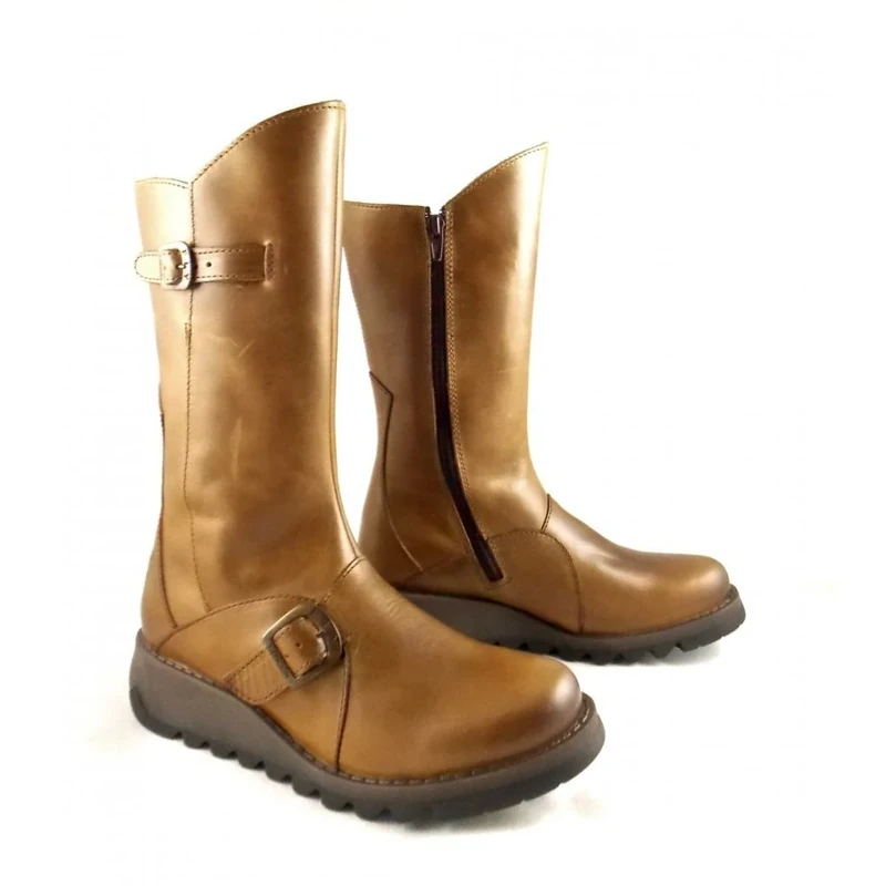 Fly London Women's Mes 2 Buckle Boots, Camel, 5 UK