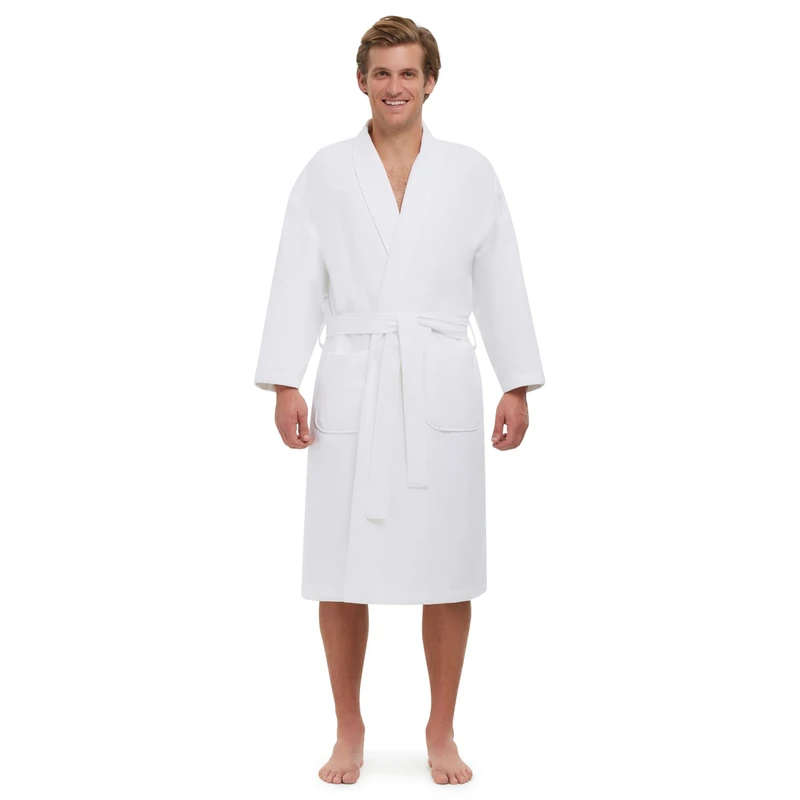 Monarch/Cypress Unisex Chamois Microfiber Shawl Collar Robe - White -