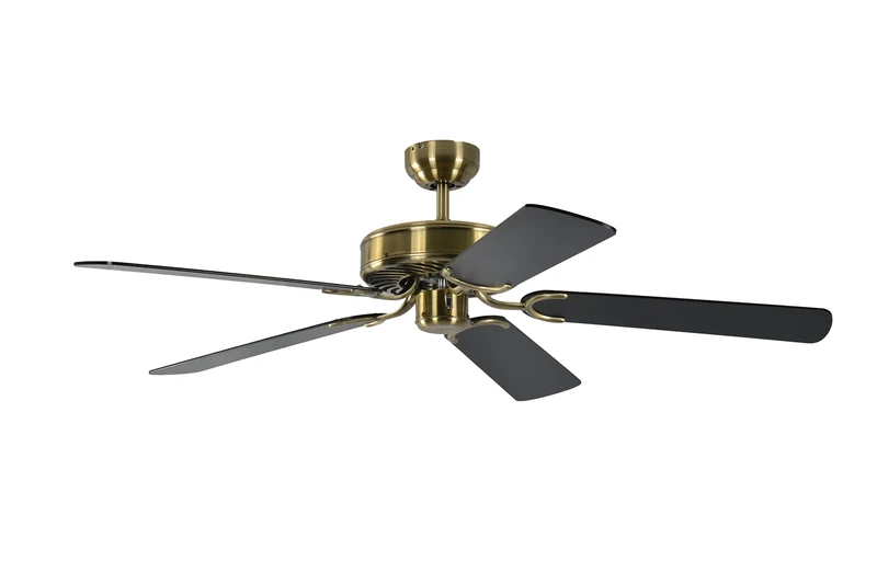 Potkuri 52 inch / 132 cm Ceiling Fan without Lights in Antique Brass with Pull Cord and Blades Black