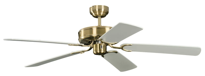 Potkuri 52 inch / 132 cm Ceiling Fan without Lights in Antique Brass with Pull Cord and Blades in White