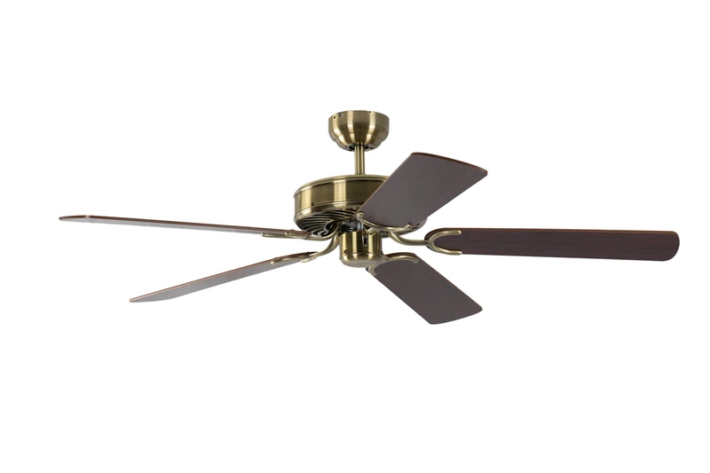Potkuri 52 inch / 132 cm Ceiling Fan without Lights in Antique Brass with Pull Cord and Blades in Mahogany