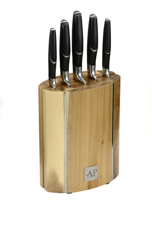 Arthur Price Kitchen 6-Piece Oval Wooden Knife Block Set, Set of 6, Black