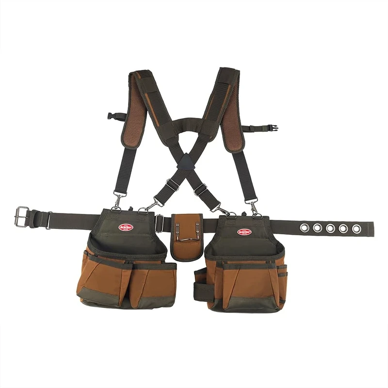 Bucket Boss - Airlift Tool Belt with Suspenders, Tool Belts - Original Series (50100) with 12 Pockets, Brown, 52 Inch