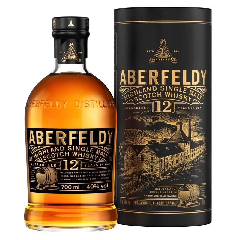 Aberfeldy 12 Year Old Single Malt Scotch Whisky, 40% vol., 70 cl / 700 ml, Premium Whisky Aged in Four Cask Types