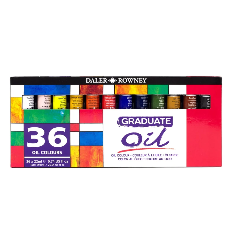 Daler-Rowney Graduate 22ml Oil Paint Set, 36 Assorted Colours, High Lightfastness, Ideal for Student Artists & Hobbyists