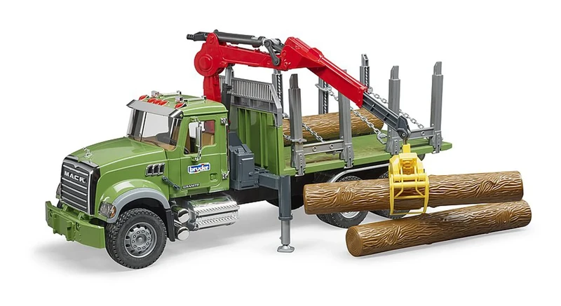 MACK Granite Timber Truck with Loading Crane and 3 Trunks