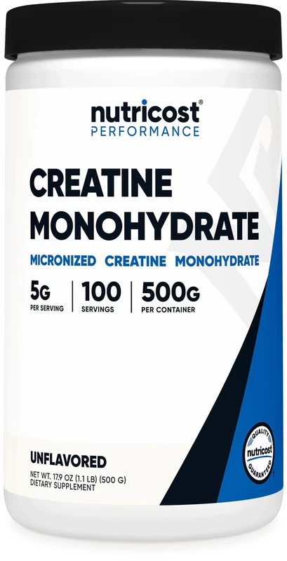 Nutricost Creatine Monohydrate Micronized Powder 500G, 5000mg Per Serv (5g) - 100 Servings for Endurance, Muscle Growth, Athletic Performance and Recovery