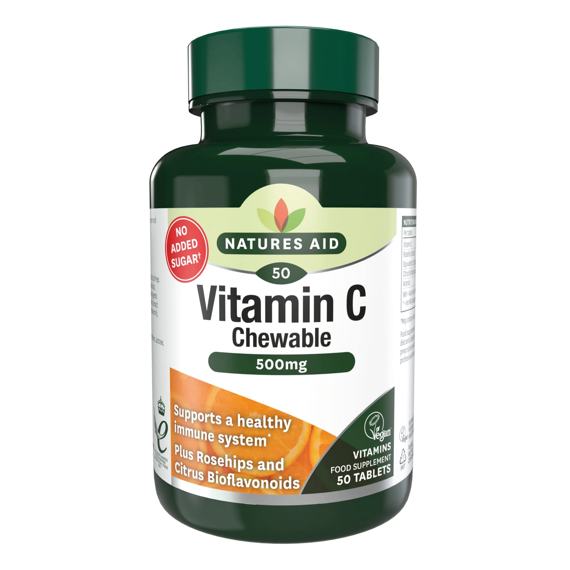 Natures Aid Vitamin C 500mg 50 Chewable Tablets – Supports Immune System & Skin Health - High Strength, Sugar Free, Vegan, Non-GMO – Antioxidant Supplement