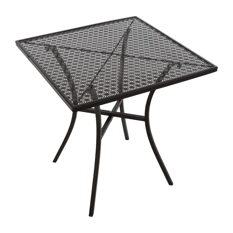 Bolero Black Steel Patterned Square Bistro Table 700mm - Indoor, Outdoor Dining Table with Foot Plugs, Assembly Required GG706
