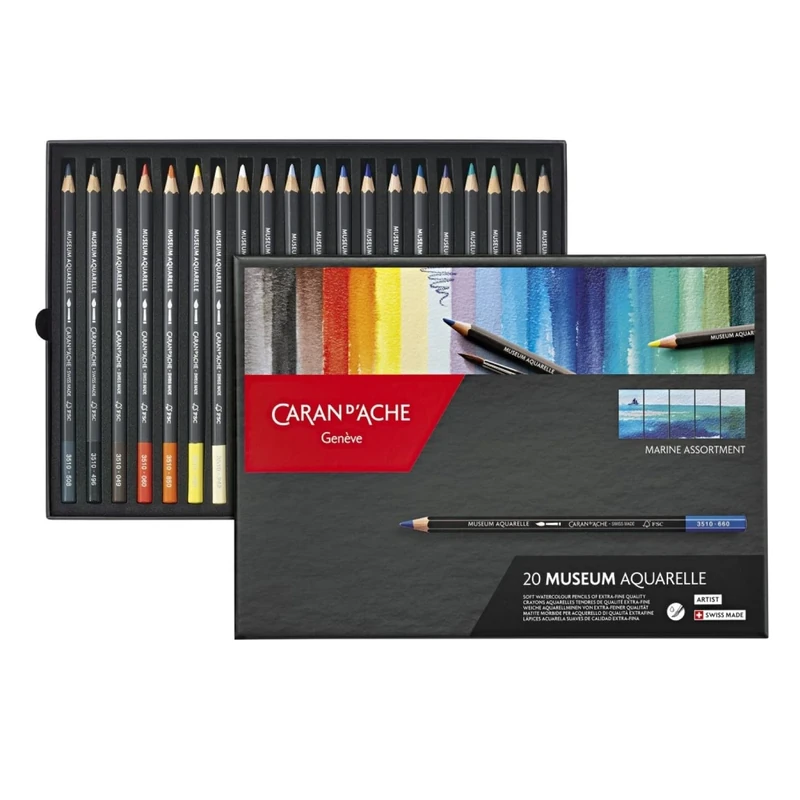 Caran D'Ache Museum Aquarelle Marine Pencils - Assorted Colours (Pack of 20)